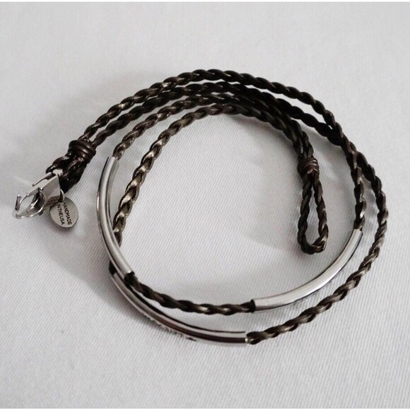 Lizzy James Silver Plated Braided Medical Instruction Leather Wrap Bracelet - Picture 10 of 11